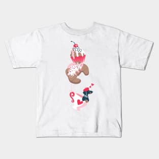 Pastel café sweet love dream // print // red and pink pastry details blue dachshund dog puppy Kids T-Shirt